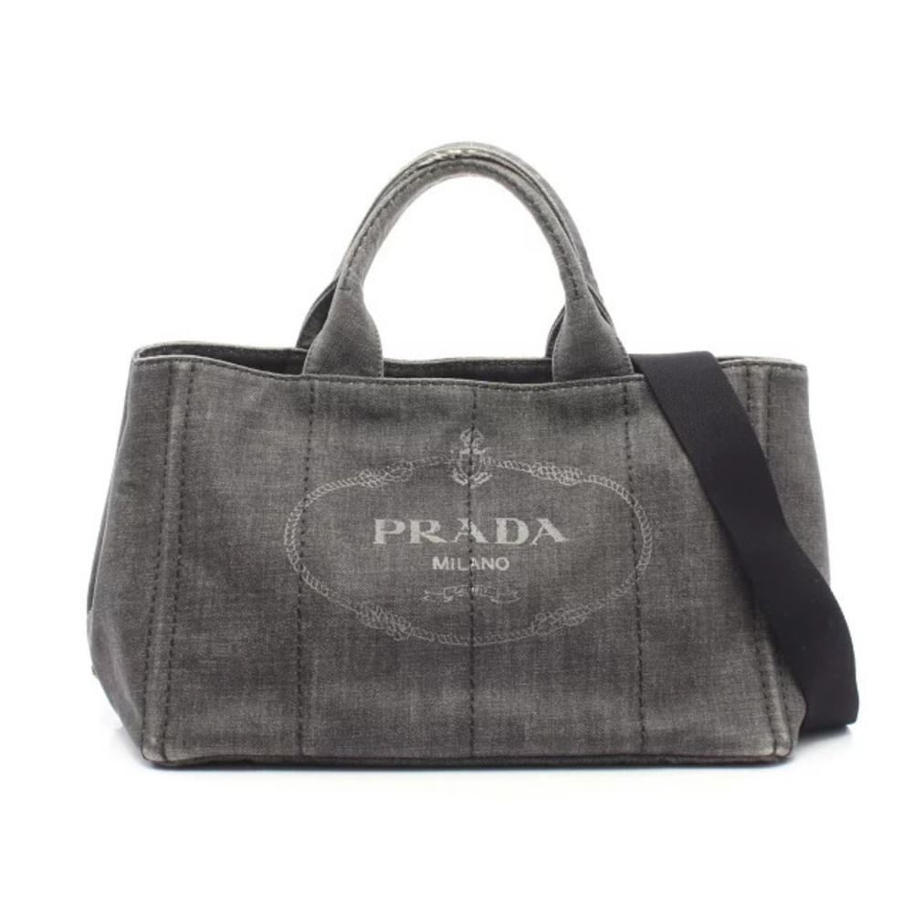 Prada CANAPA DENIM Tote Bag Gray